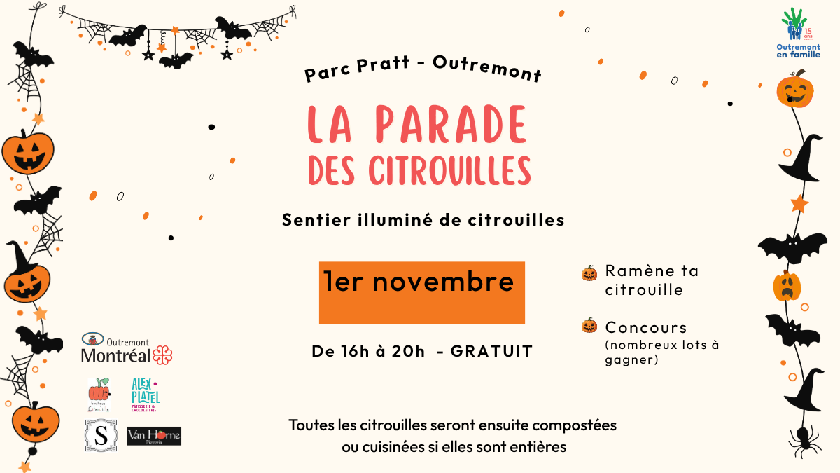 Parade des citrouilles. Ramène ta citrouille pour créer un sentier lumineux et venir comporter ta citrouille